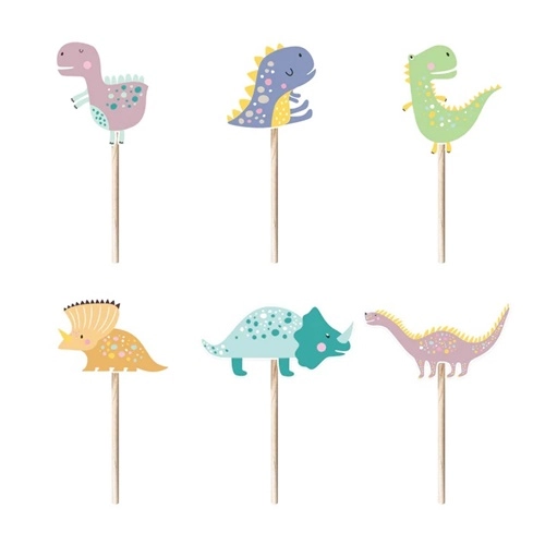 Topper piker ozdoby na tort babeczki dinozaur dekoracje urodzinowe dino zestaw 6 sztuk